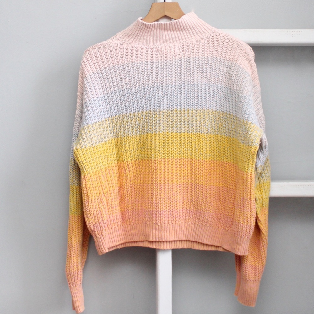 LC Lauren Conrad Rainbow Striped Pullover Mock Neck Knit Sweater Size Medium - Picture 2 of 5